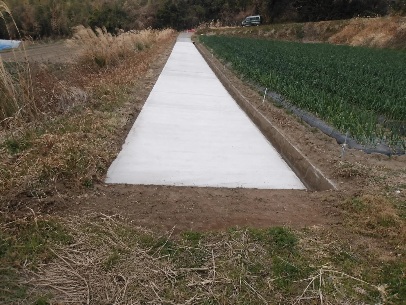 農地に続くコンクリート舗装路